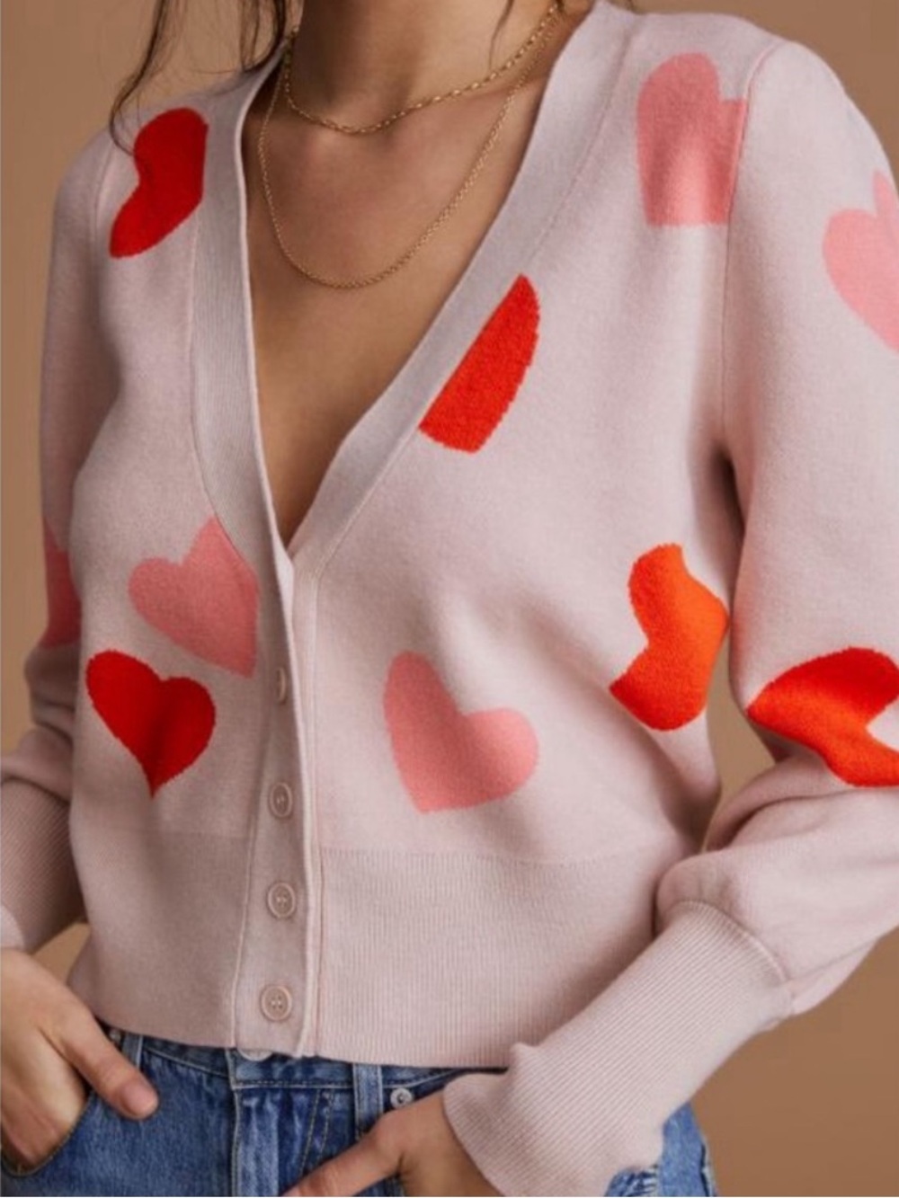 Maeve x Anthropologie • Lily Hearts Cardigan in Shades of Pink Size Large